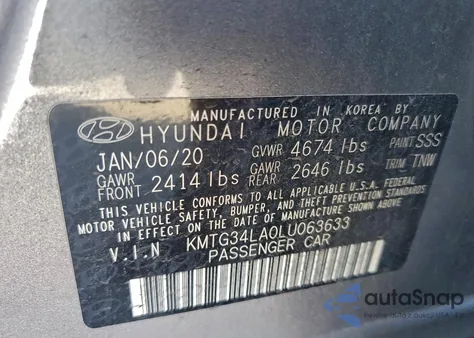 2020 Genesis G70 Elite z USA, uszkodzony, nr VIN KMTG34LA0LU063633